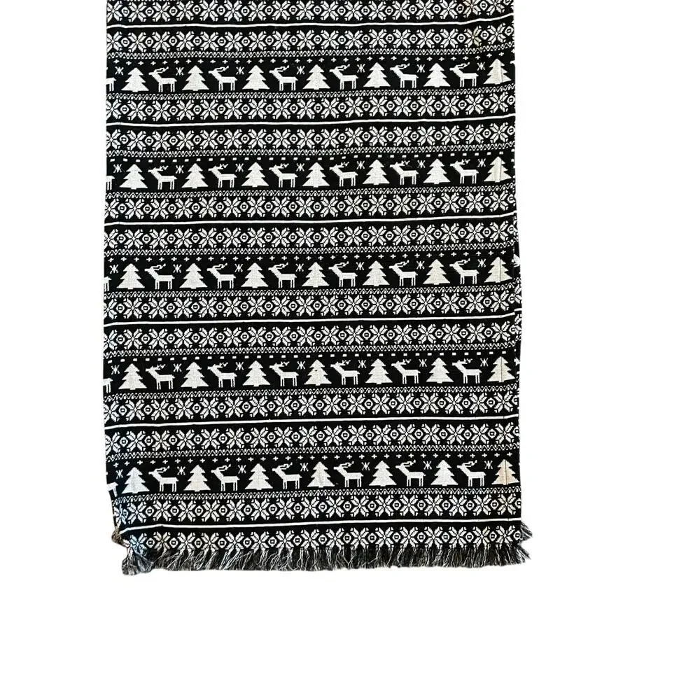 Rachel Zoe Christmas Tree Reindeer Table Runner 16x90 Holiday Black & White New